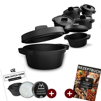 Dutch Oven Set Mini- 300ml Gusseisen Mini Topf mit DeckelMit PflegepasteGusskönig