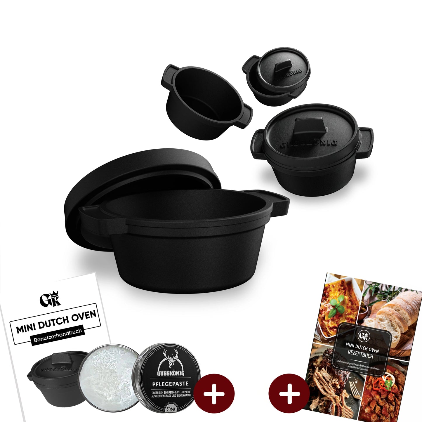Dutch Oven Set Mini- 300ml Gusseisen Mini Topf mit DeckelMit PflegepasteGusskönig