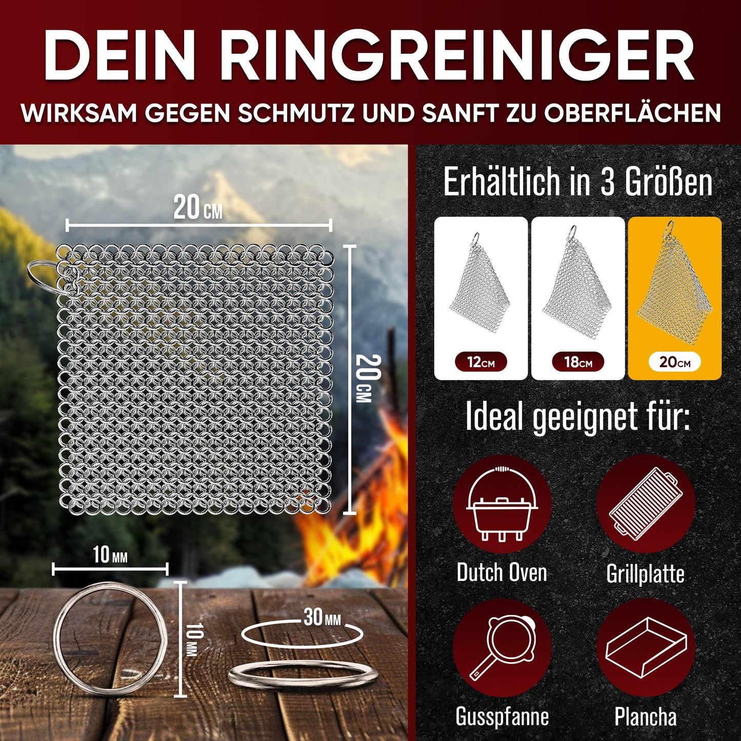 Edelstahl - Ringreiniger – schonend & effektiv für Gusseisen20 cmGusskönig