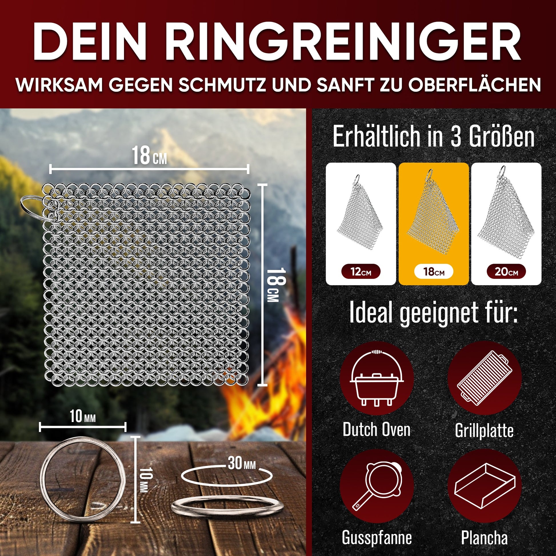 Edelstahl - Ringreiniger – schonend & effektiv für Gusseisen18 cmGusskönig