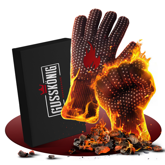 Gusskönig Barbecue Gloves Heat Resistant up to 800 Degrees (S/M/L) - Fireproof Gloves Made of Aramid - Barbecue Glove Cooking Gloves for Indoor and Outdoor Cooking