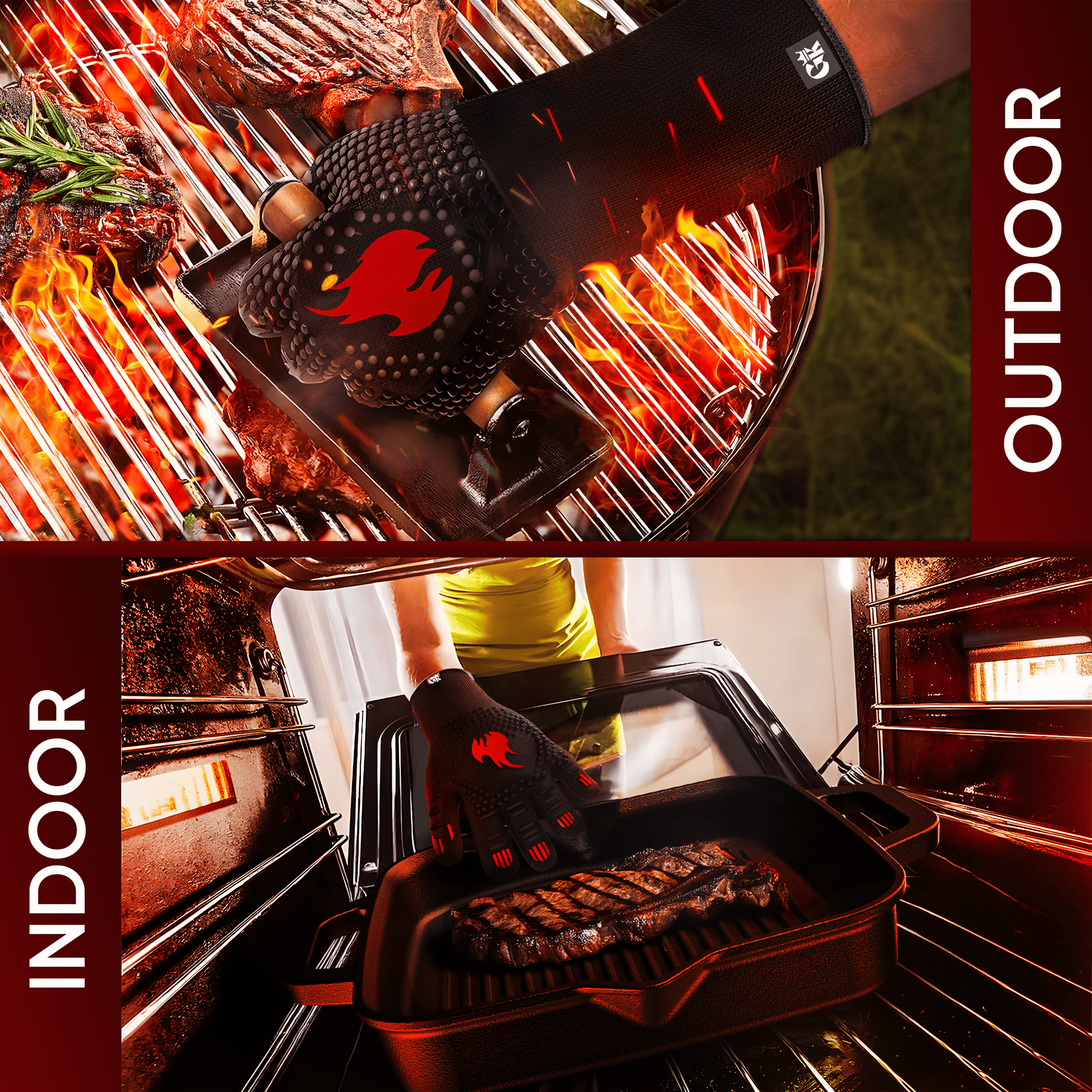 Grillhandschuhe hitzebeständig – Aramid, Indoor & OutdoorX - Small RotGusskönig