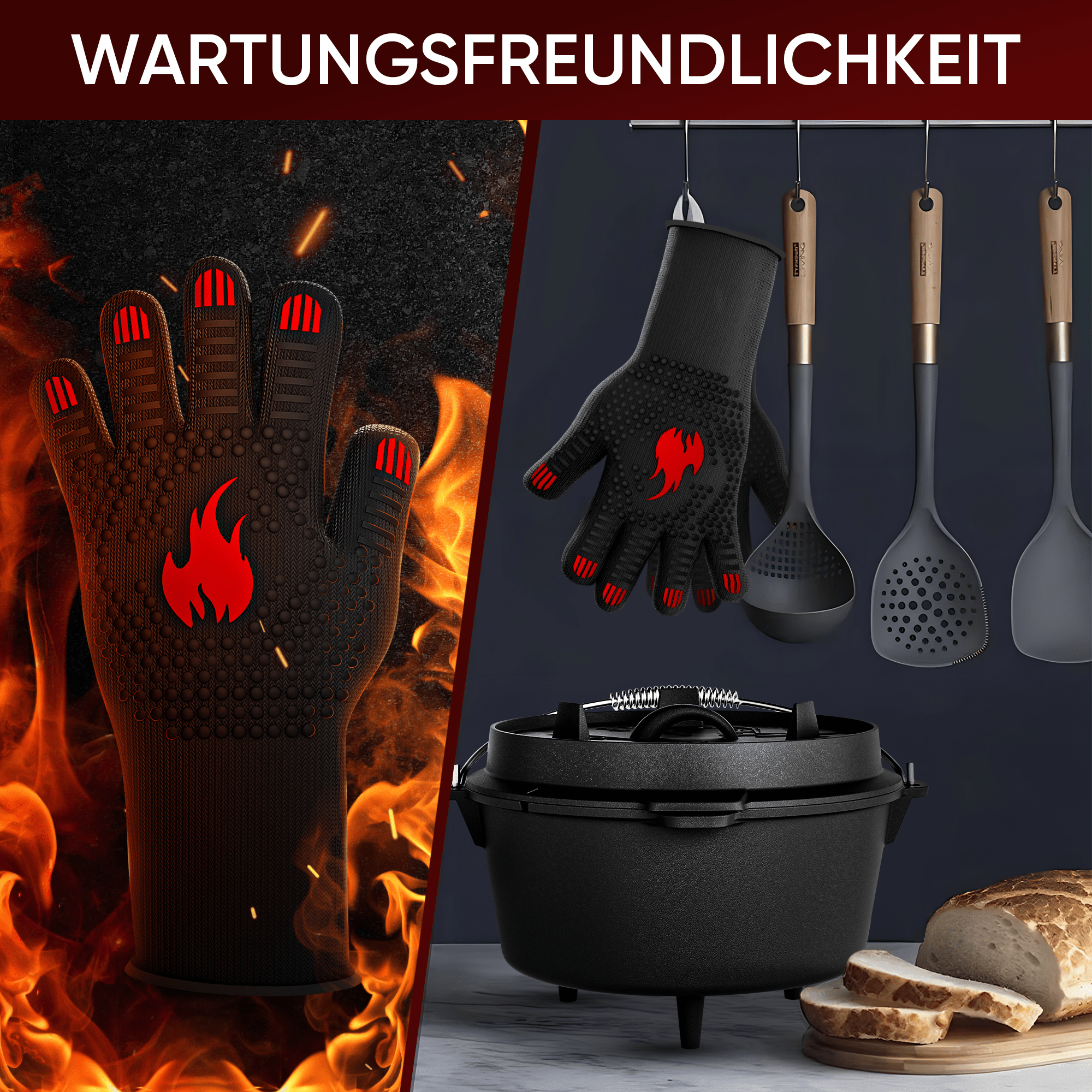 Grillhandschuhe hitzebeständig – Aramid, Indoor & OutdoorX - Small RotGusskönig