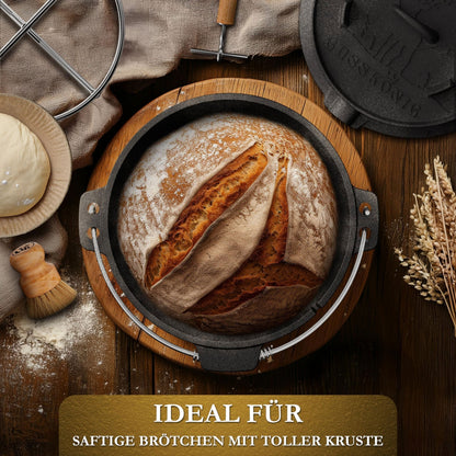 Gusseisen Brotbackform mit Deckel – inkl. Zubehör