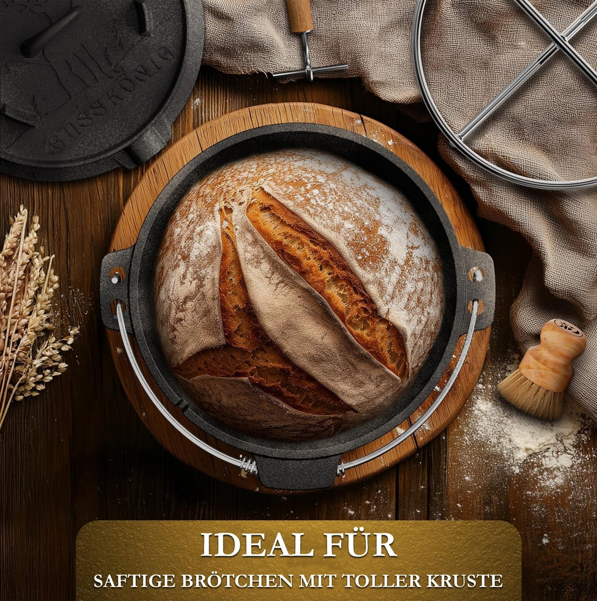 Gusseisen Brotbackform mit Deckel – inkl. ZubehörOhne GärkörbchenGusskönig