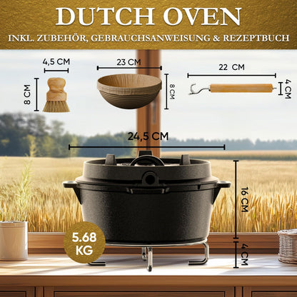 Gusseisen Brotbackform mit Deckel – inkl. Zubehör