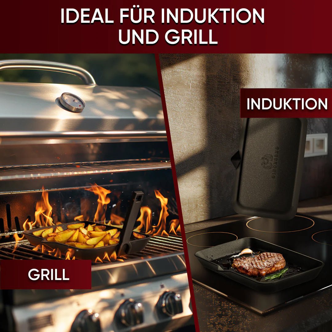 Gusseisen-Fajita-Pfanne mit Servierbrett & GriffOhne PflegepasteGusskönig