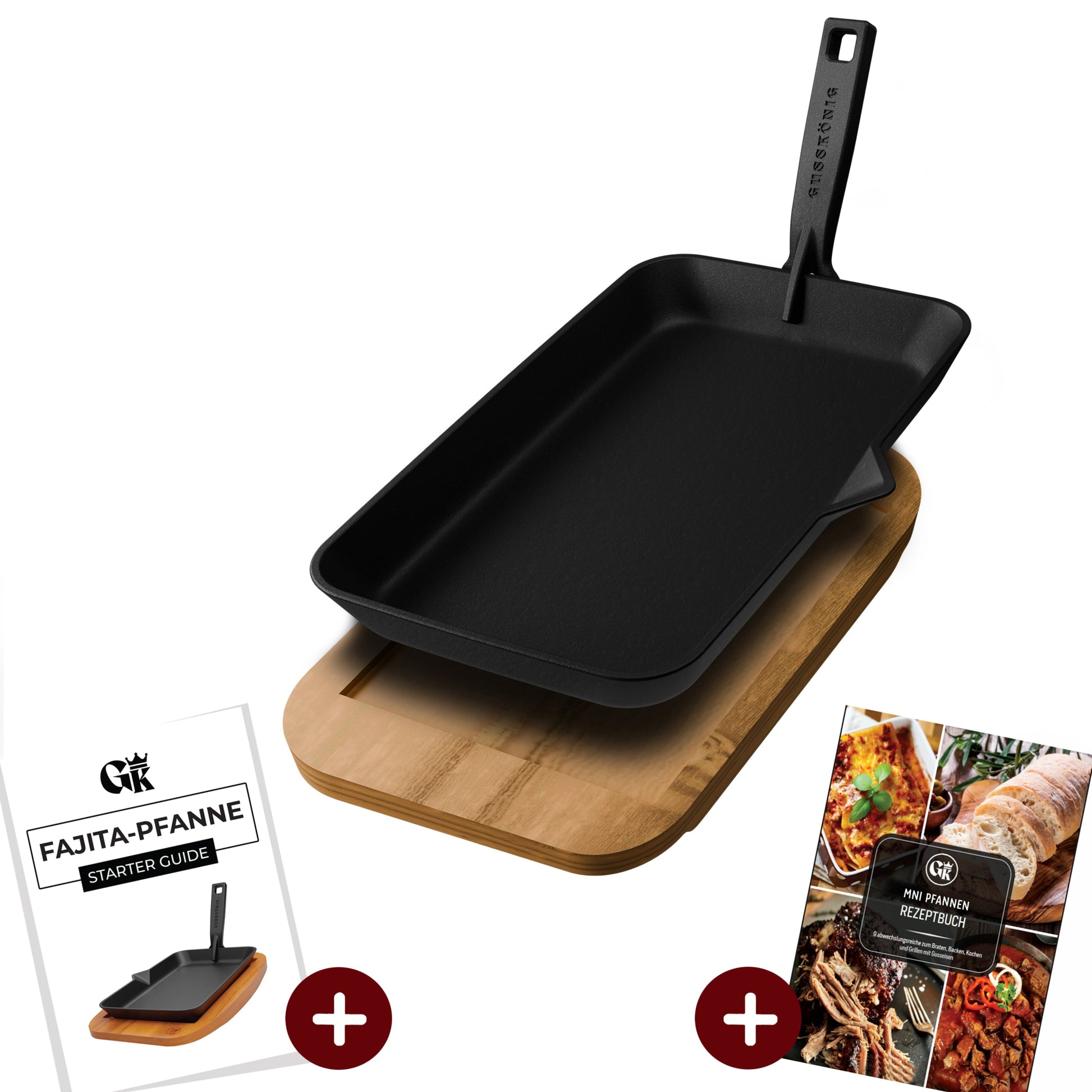Gusseisen-Fajita-Pfanne mit Servierbrett & GriffOhne PflegepasteGusskönig