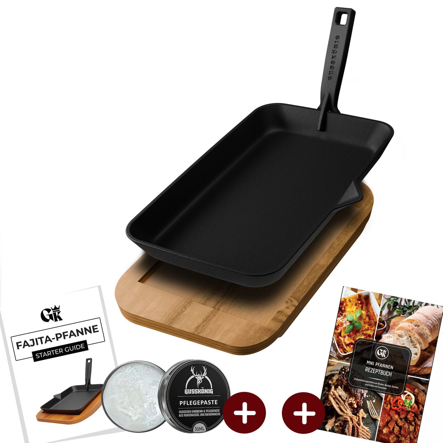 Gusseisen-Fajita-Pfanne mit Servierbrett & GriffMit PflegepasteGusskönig