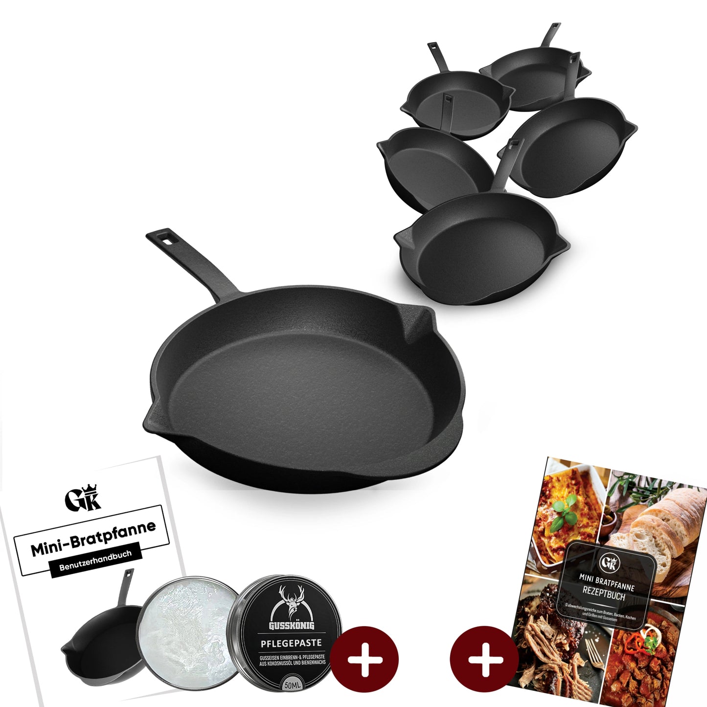 Gusseisen-Grillpfännchen 6er Set – Mini-PfannenMit PflegepasteGusskönig