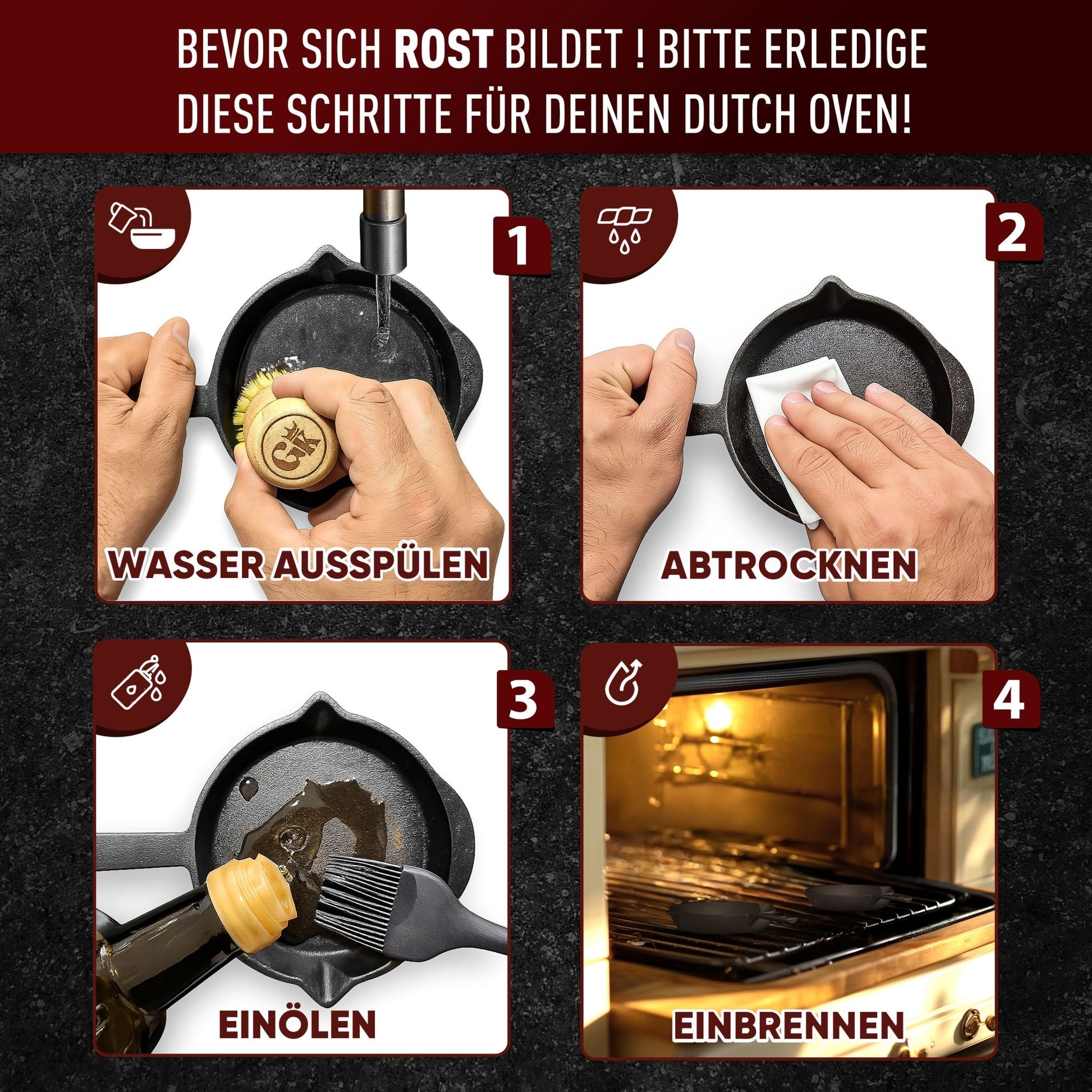 Gusseisen-Grillpfännchen 6er Set – Mini-PfannenMit PflegepasteGusskönig
