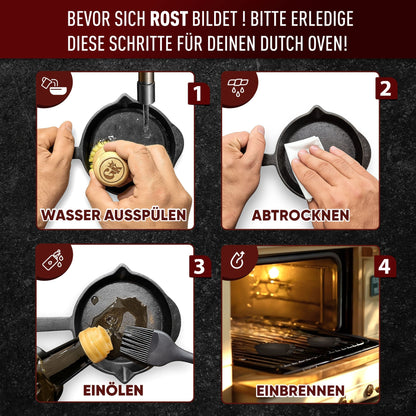 Gusseisen-Grillpfännchen 6er Set – Mini-PfannenMit PflegepasteGusskönig