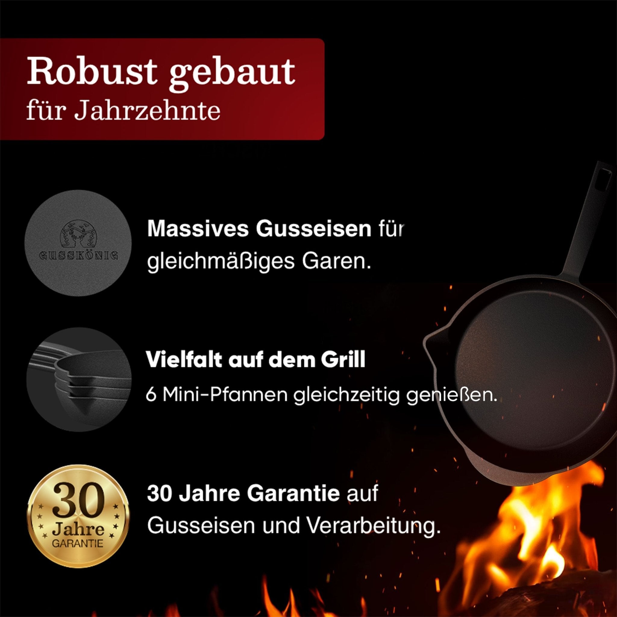 Gusseisen-Grillpfännchen 6er Set – Mini-PfannenMit PflegepasteGusskönig