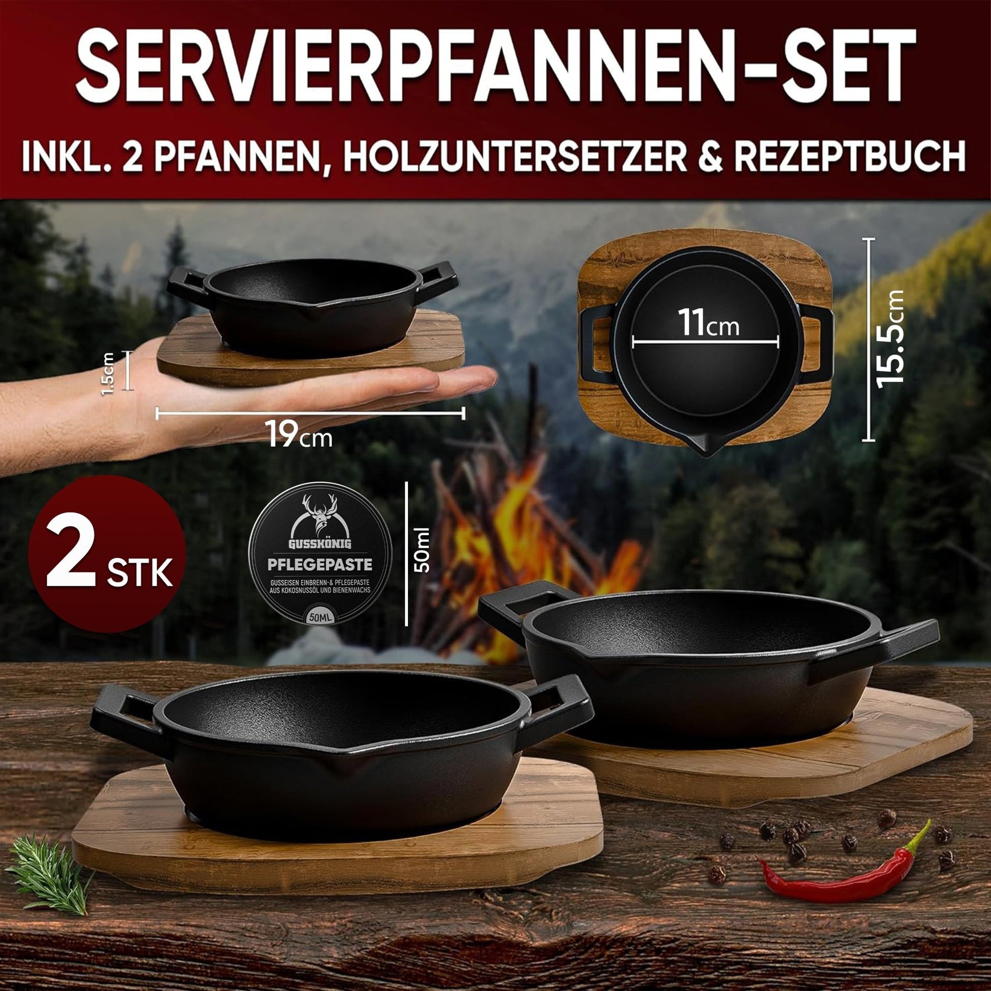 Gusseisen-Grillpfännchen – Kleine PfanneMit PflegepasteGusskönig
