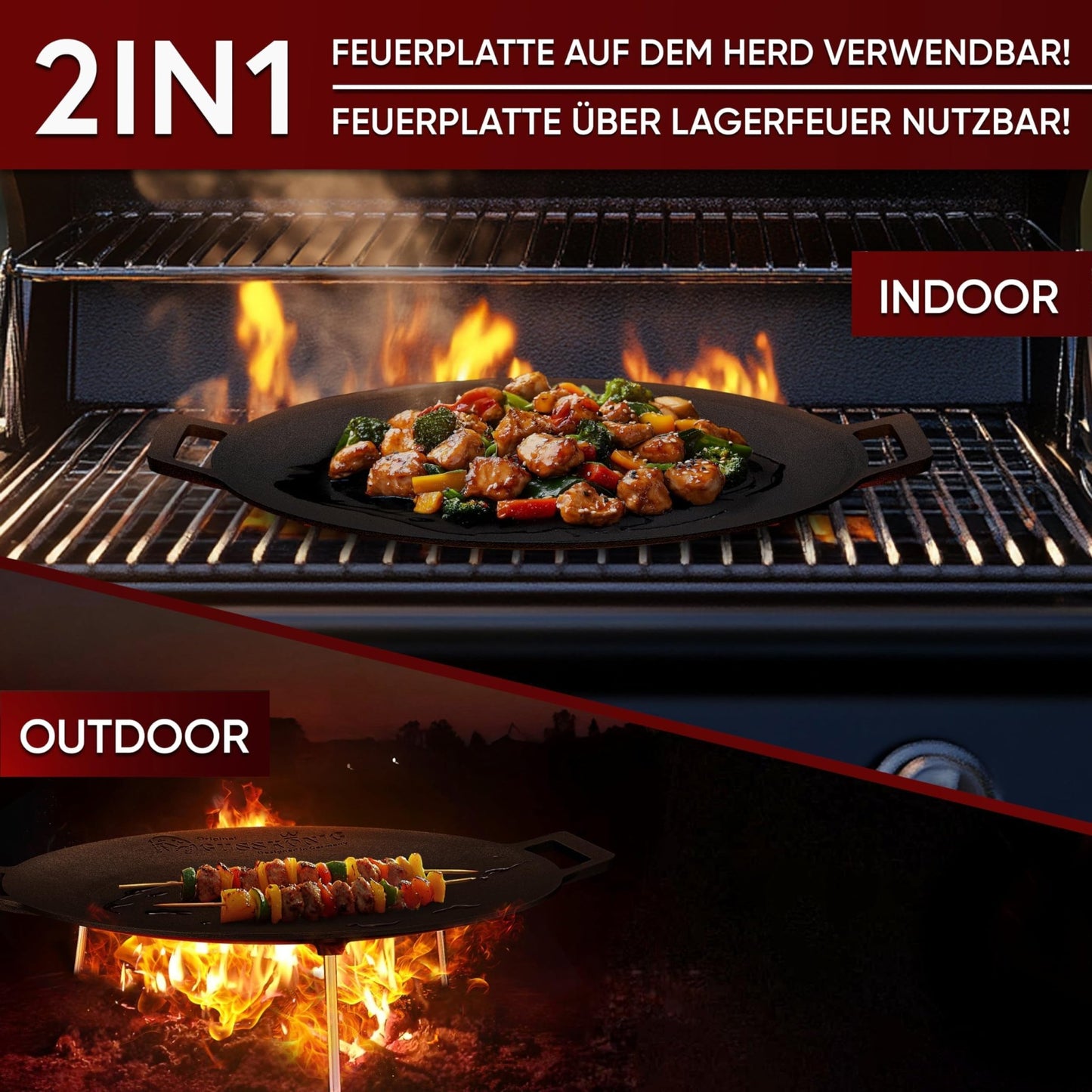 Gusseisen Grillplatte Ø42 cm mit 3 EdelstahlbeinenOhne PflegepasteGusskönig