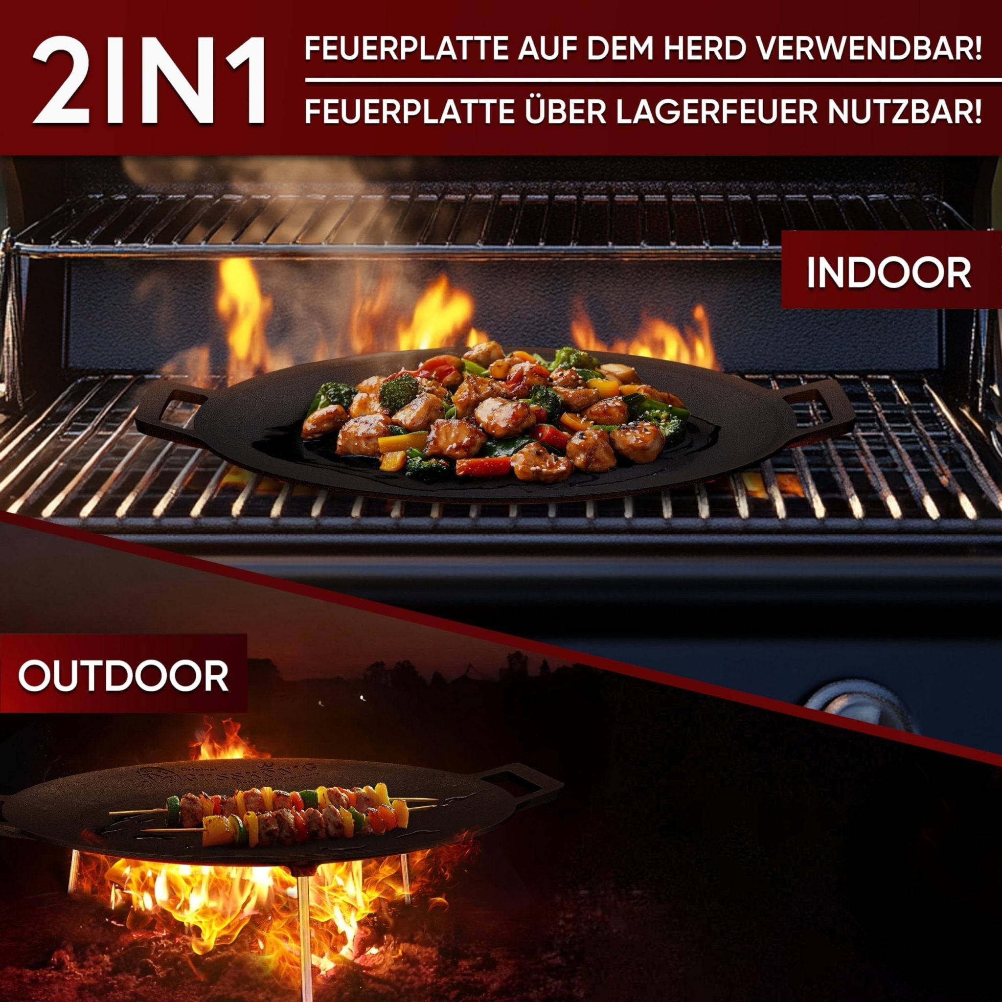 Gusseisen Grillplatte Ø42 cm mit 3 EdelstahlbeinenOhne PflegepasteGusskönig