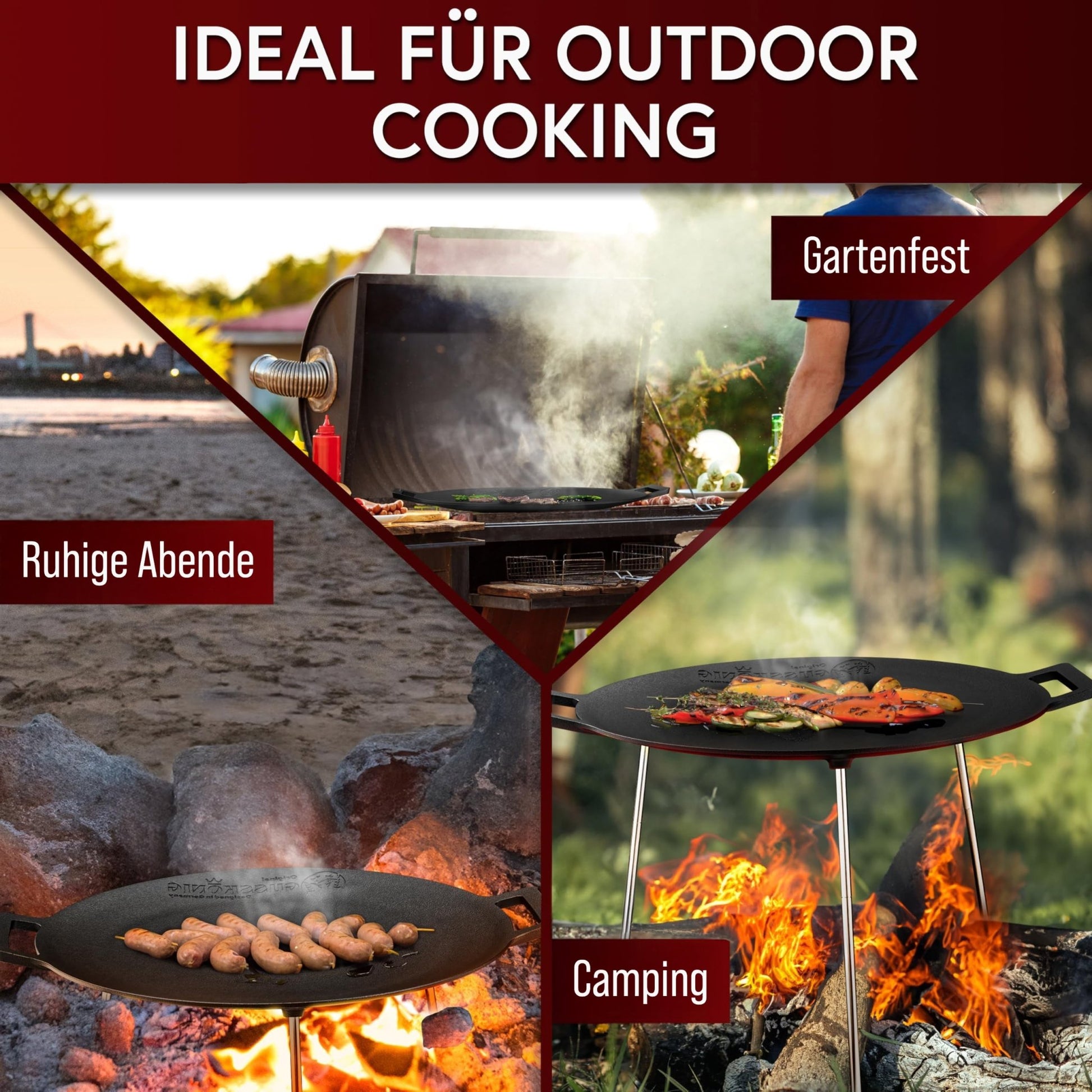 Gusseisen Grillplatte Ø42 cm mit 3 EdelstahlbeinenMit PflegepasteGusskönig