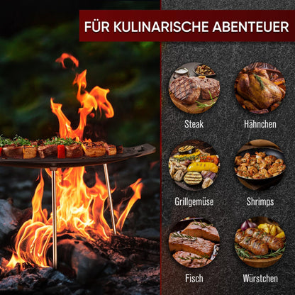 Gusseisen Grillplatte Ø42 cm mit 3 EdelstahlbeinenMit PflegepasteGusskönig