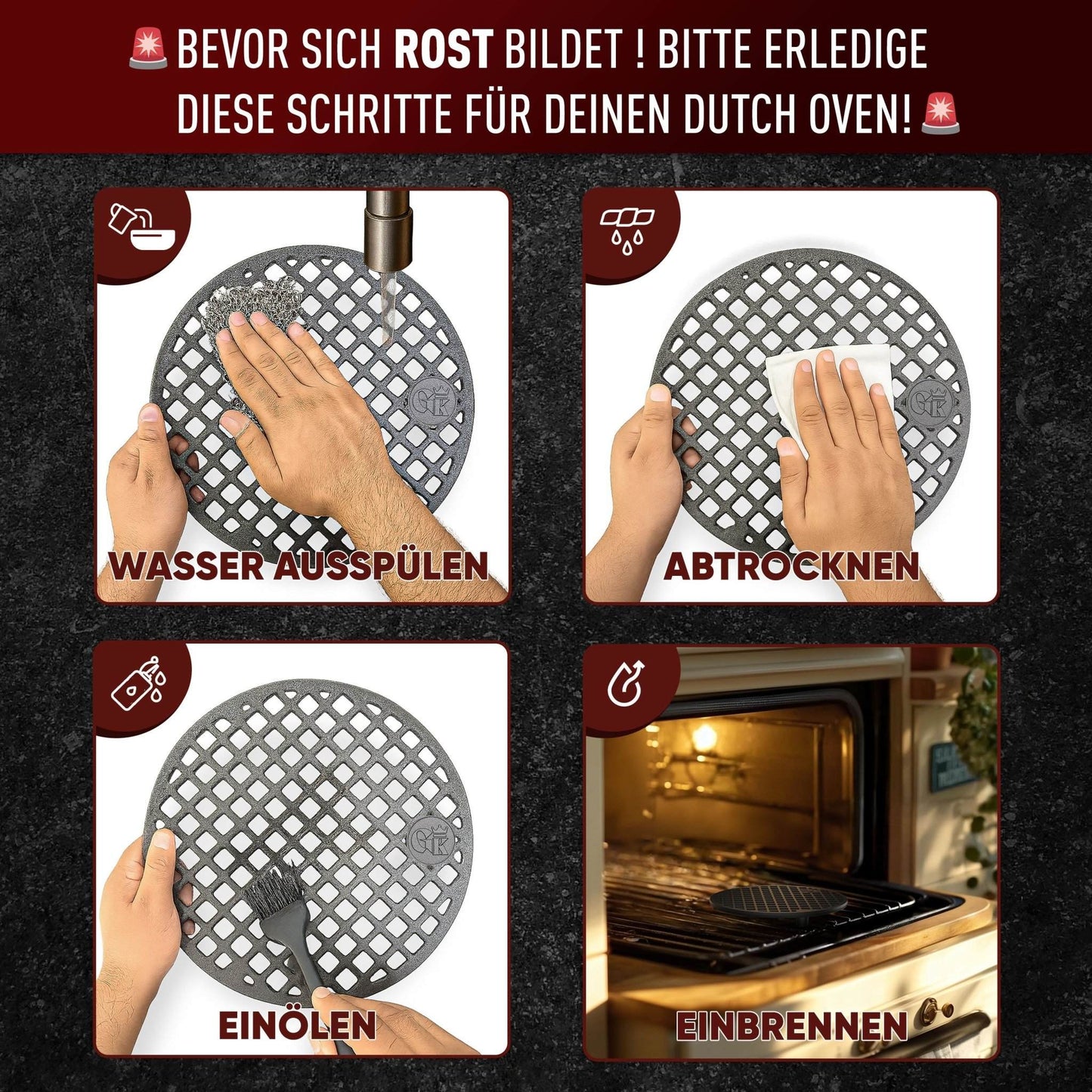 Gusseisen Grillrost Ø30 cm mit Beinen – Dreibein