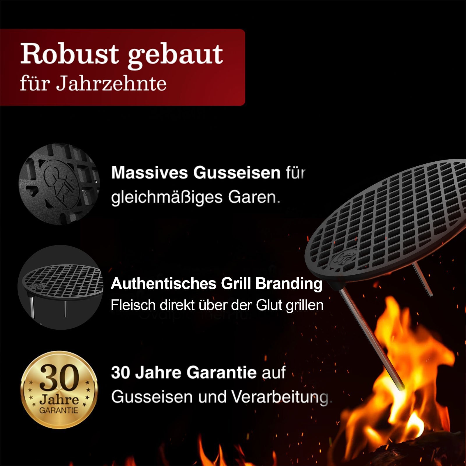Gusseisen Grillrost Ø30 cm mit Beinen – DreibeinMit PflegepasteGusskönig