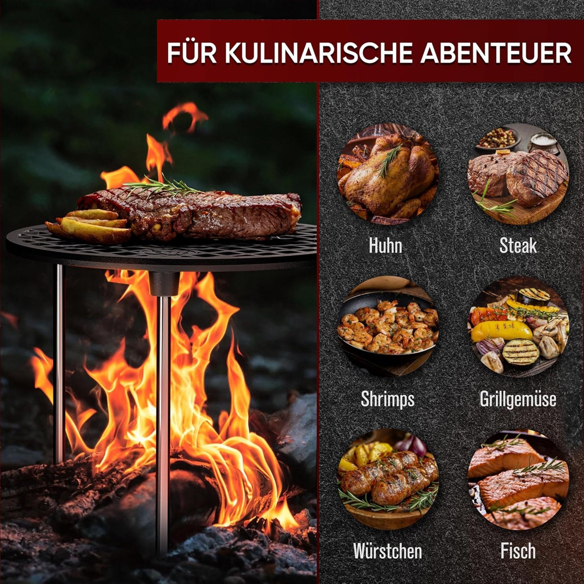 Gusseisen Grillrost Ø30 cm mit Beinen – DreibeinMit PflegepasteGusskönig