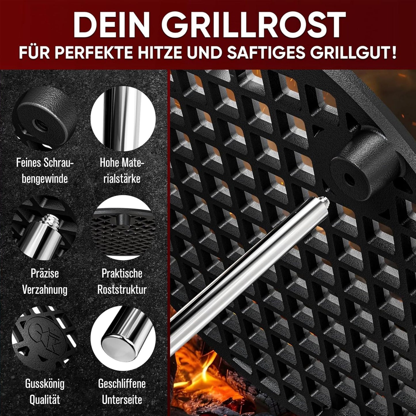 Gusseisen Grillrost Ø30 cm mit Beinen – DreibeinOhne PflegepasteGusskönig