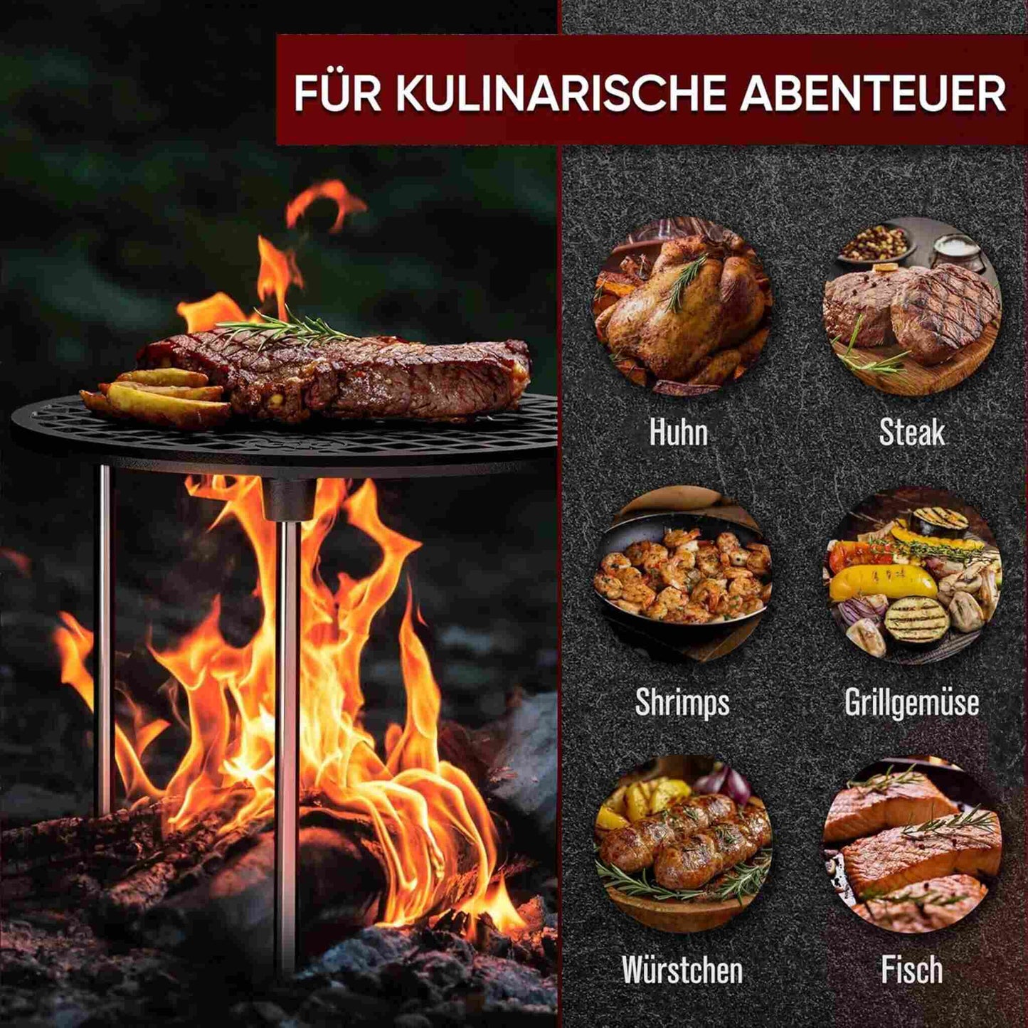 Gusseisen Grillrost Ø30 cm mit Beinen – Dreibein