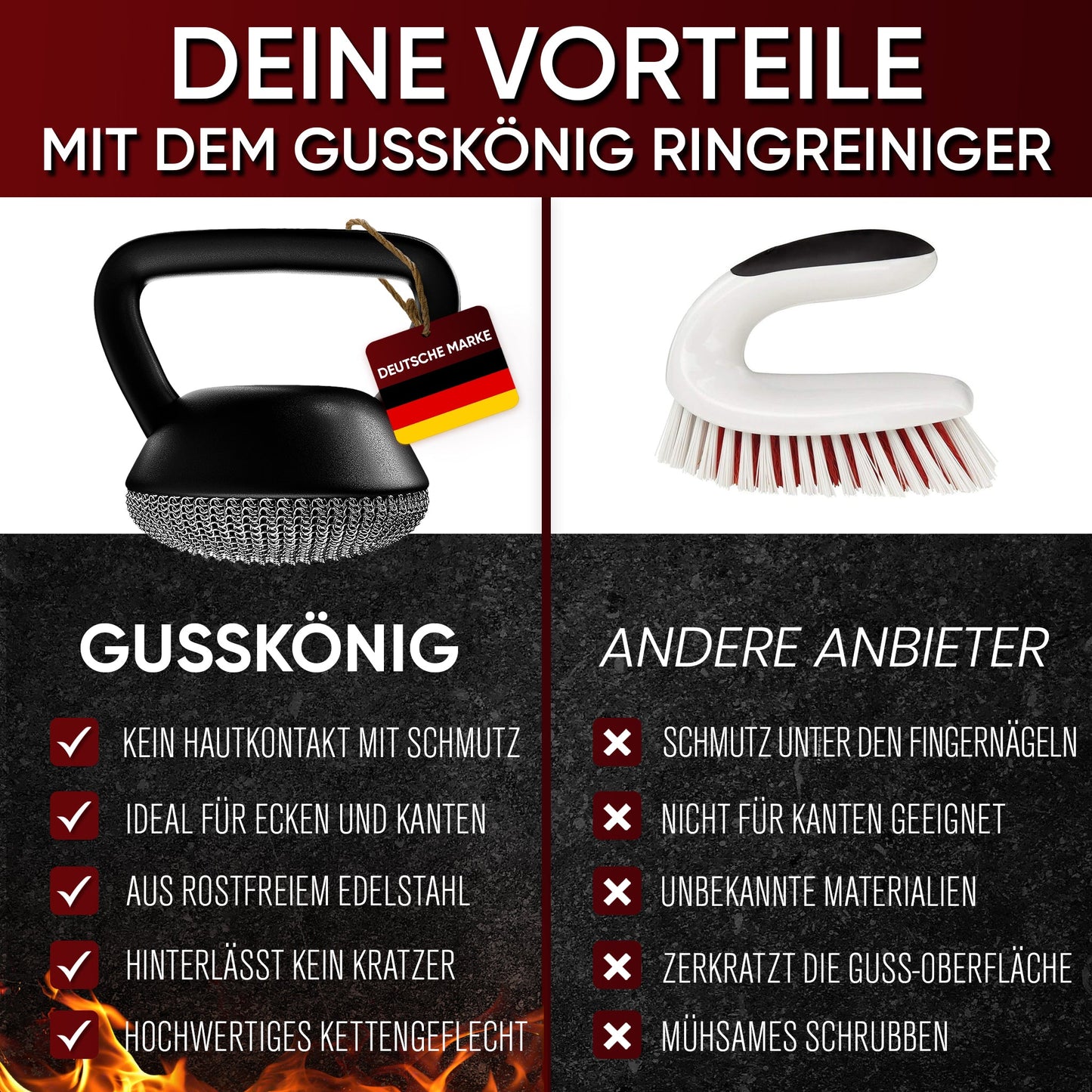 Gusseisen Ringreiniger mit Silikongriff – Patina - schonendGusskönig