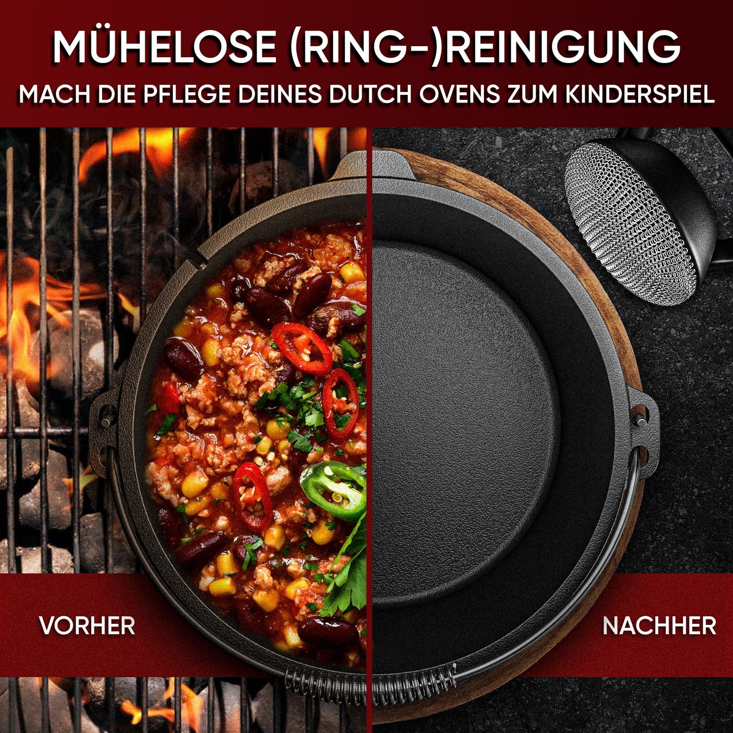 Gusseisen Ringreiniger mit Silikongriff – Patina - schonendGusskönig