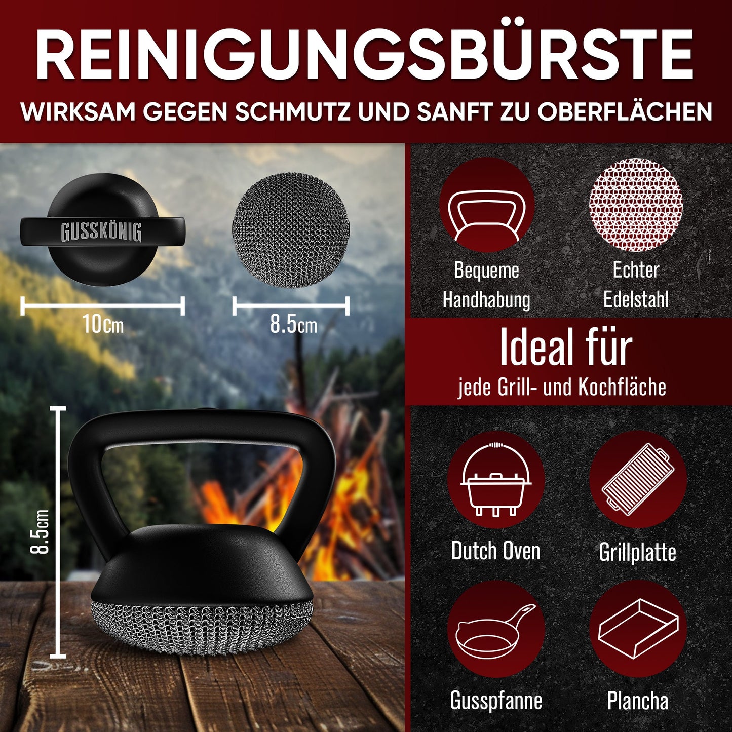 Gusseisen Ringreiniger mit Silikongriff – Patina - schonendGusskönig