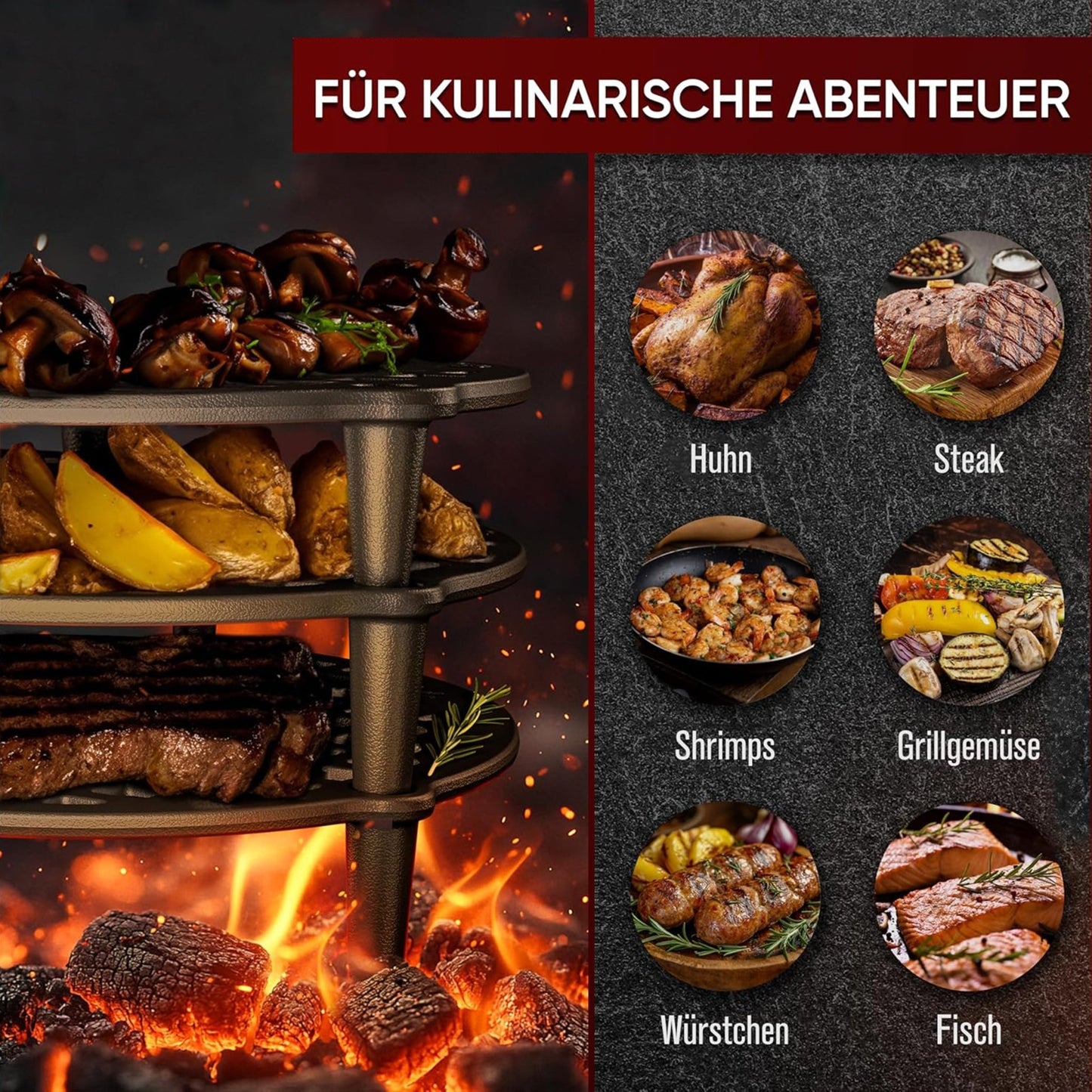 Gusseisen Stapelrost mit Beinen – Dreibein & Feuerrost12 LGusskönig