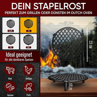 Gusseisen Stapelrost mit Beinen – Dreibein & Feuerrost