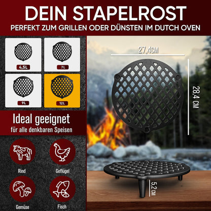 Gusseisen Stapelrost mit Beinen – Dreibein & Feuerrost