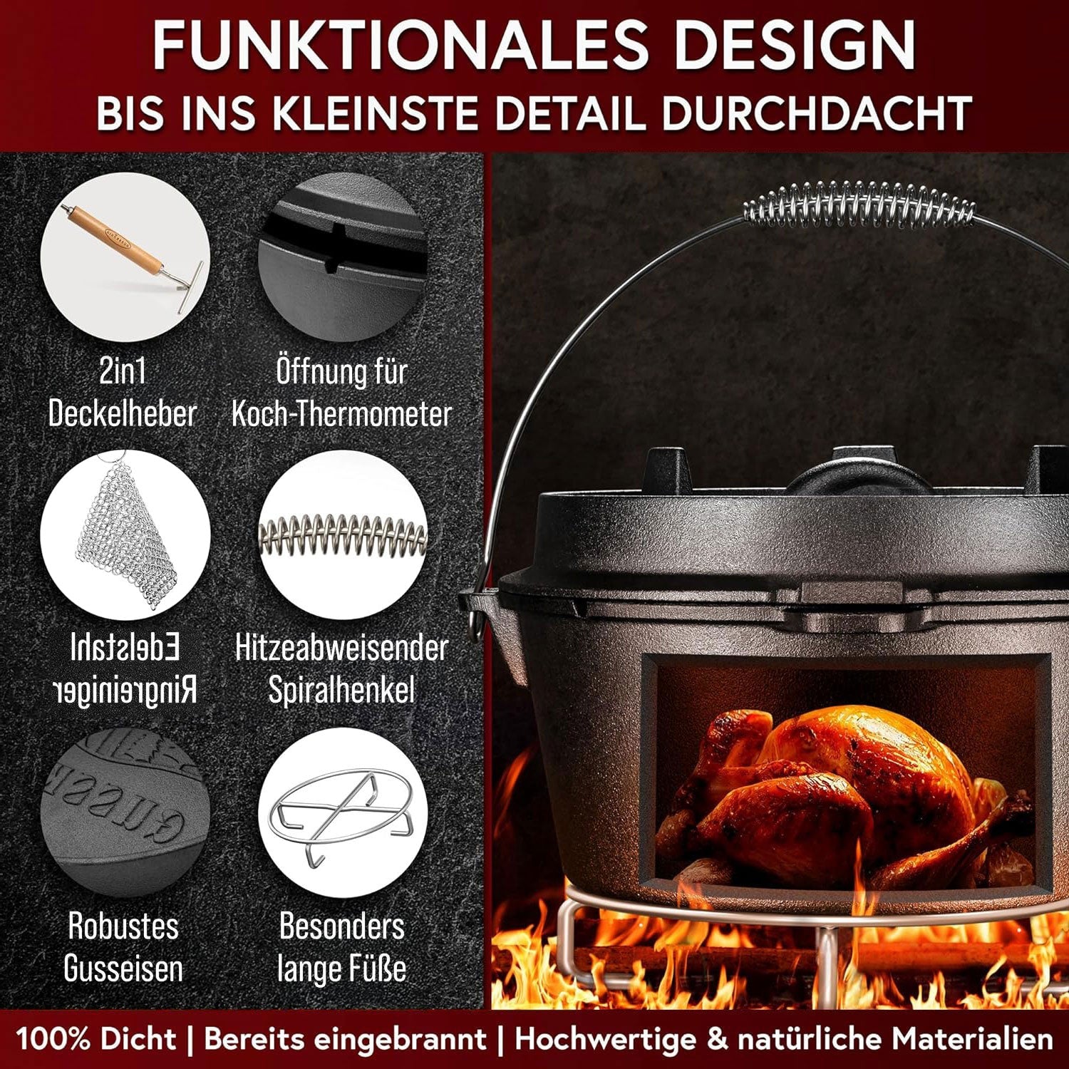 Gusseisen Topf - Set – Ideal zum Braten, Grillen & Schmoren10er SetGusskönig