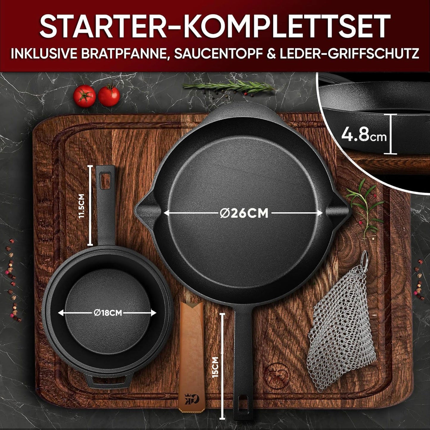 Gusseisen Topf - Set – Ideal zum Braten, Grillen & Schmoren10er SetGusskönig