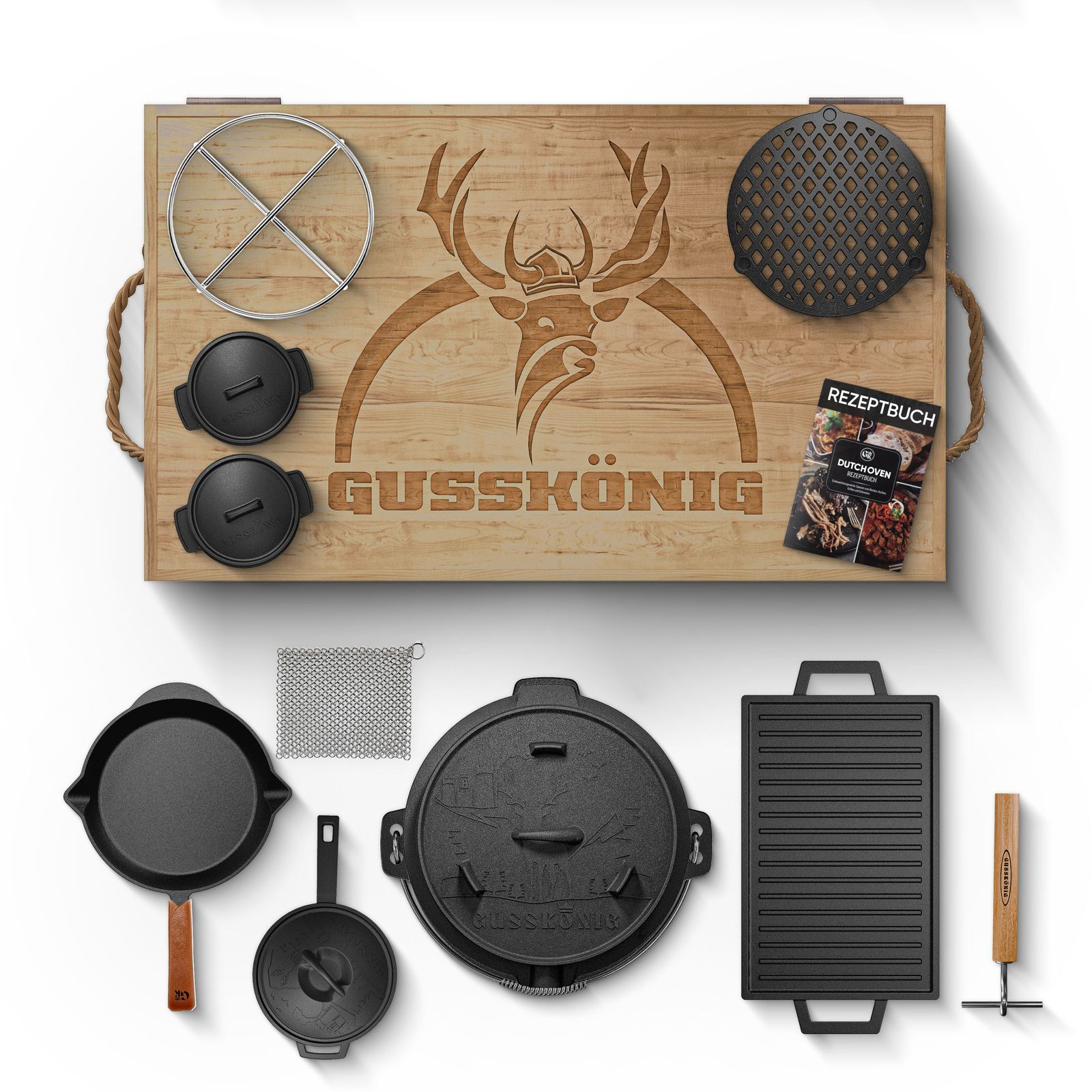 Gusseisen Topf - Set – Ideal zum Braten, Grillen & Schmoren13er SetGusskönig