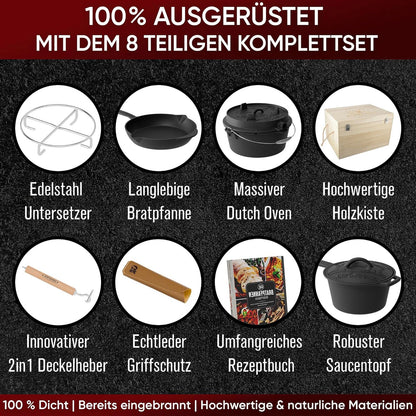 Gusseisen Topf - Set – Ideal zum Braten, Grillen & Schmoren8er SetGusskönig