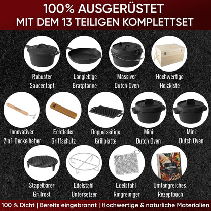 Gusseisen Topf - Set – Ideal zum Braten, Grillen & Schmoren13er SetGusskönig