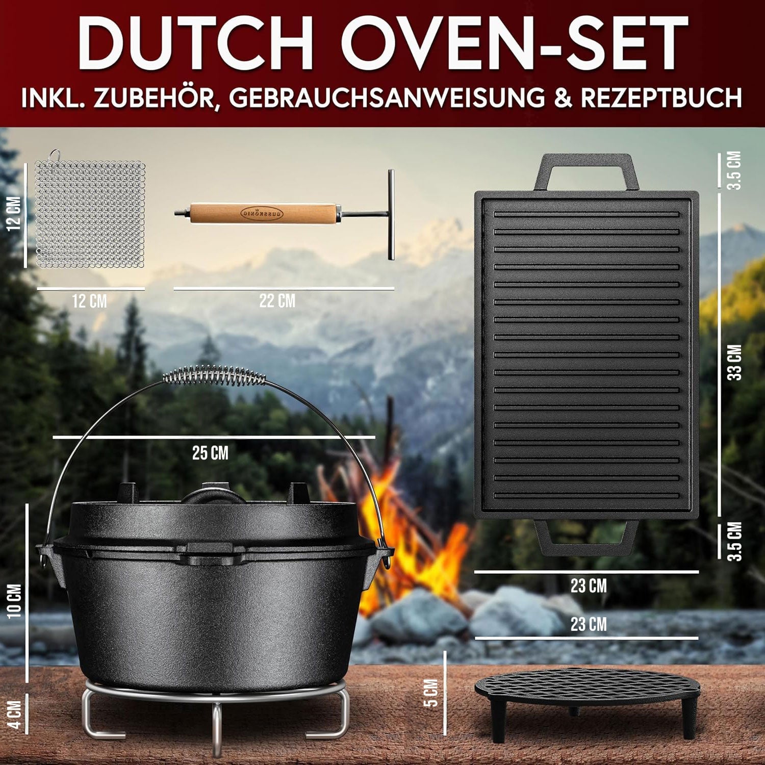 Gusseisen Topf - Set – Ideal zum Braten, Grillen & Schmoren13er SetGusskönig