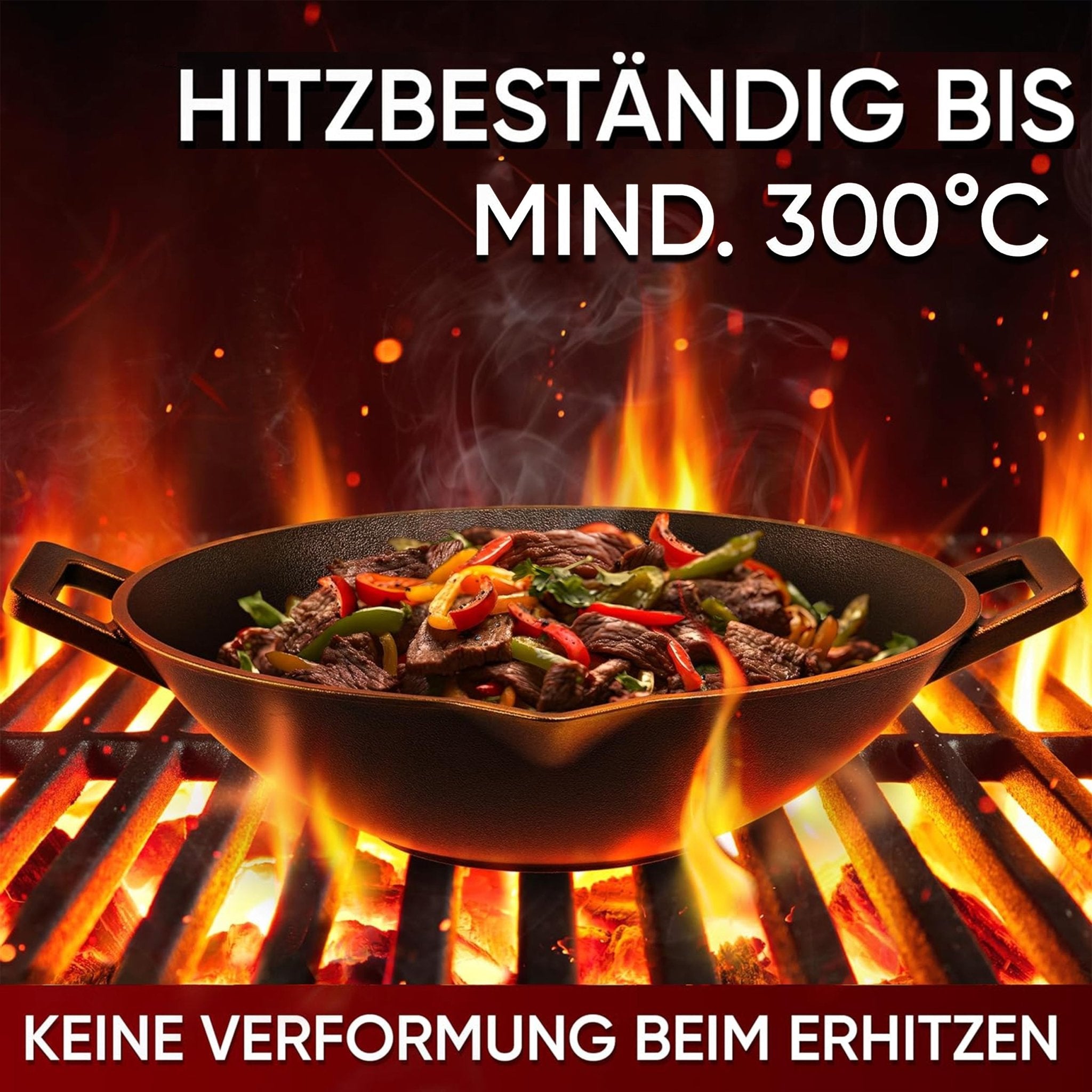 Gusskönig Gusseisen Wok Pfanne 36 cmOhne Grillhandschuhe+PflegepasteGusskönig