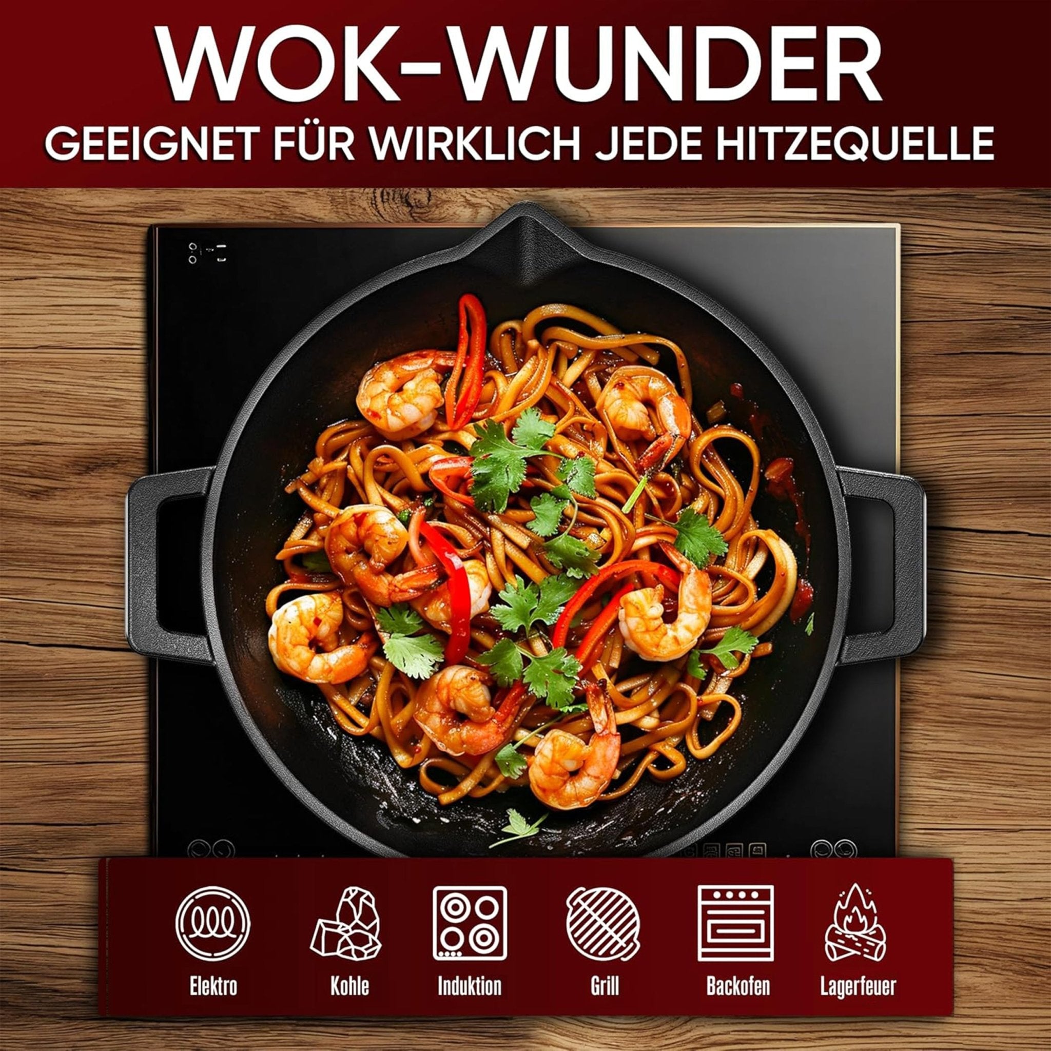 Gusskönig Gusseisen Wok Pfanne 36 cmMit Grillhandschuhen+PflegepasteGusskönig