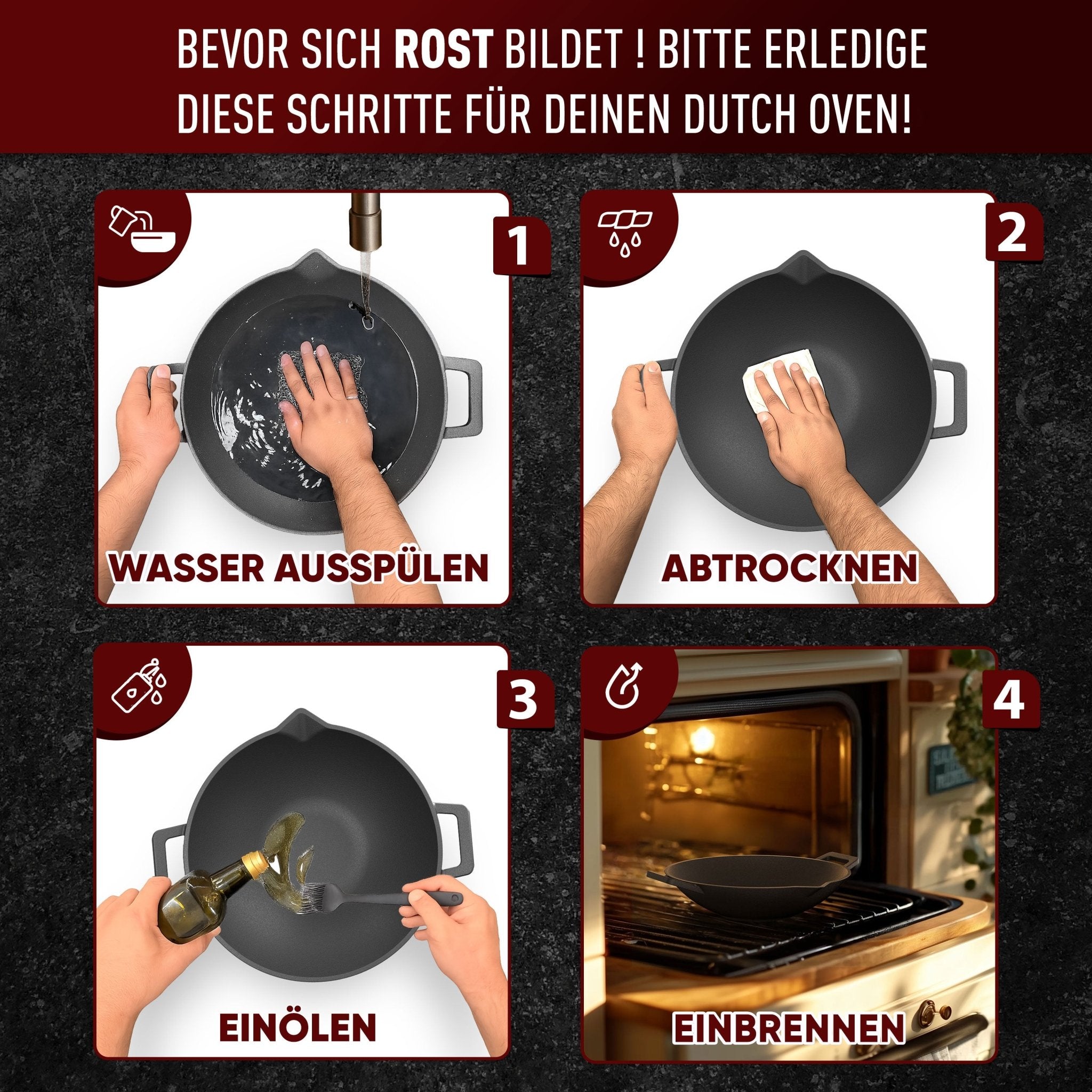 Gusskönig Gusseisen Wok Pfanne 36 cmOhne Grillhandschuhe+PflegepasteGusskönig