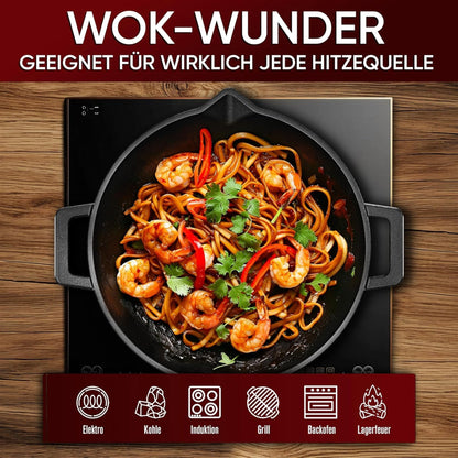 Gusskönig Gusseisen Wok Pfanne 36 cmMit Grillhandschuhen+PflegepasteGusskönig