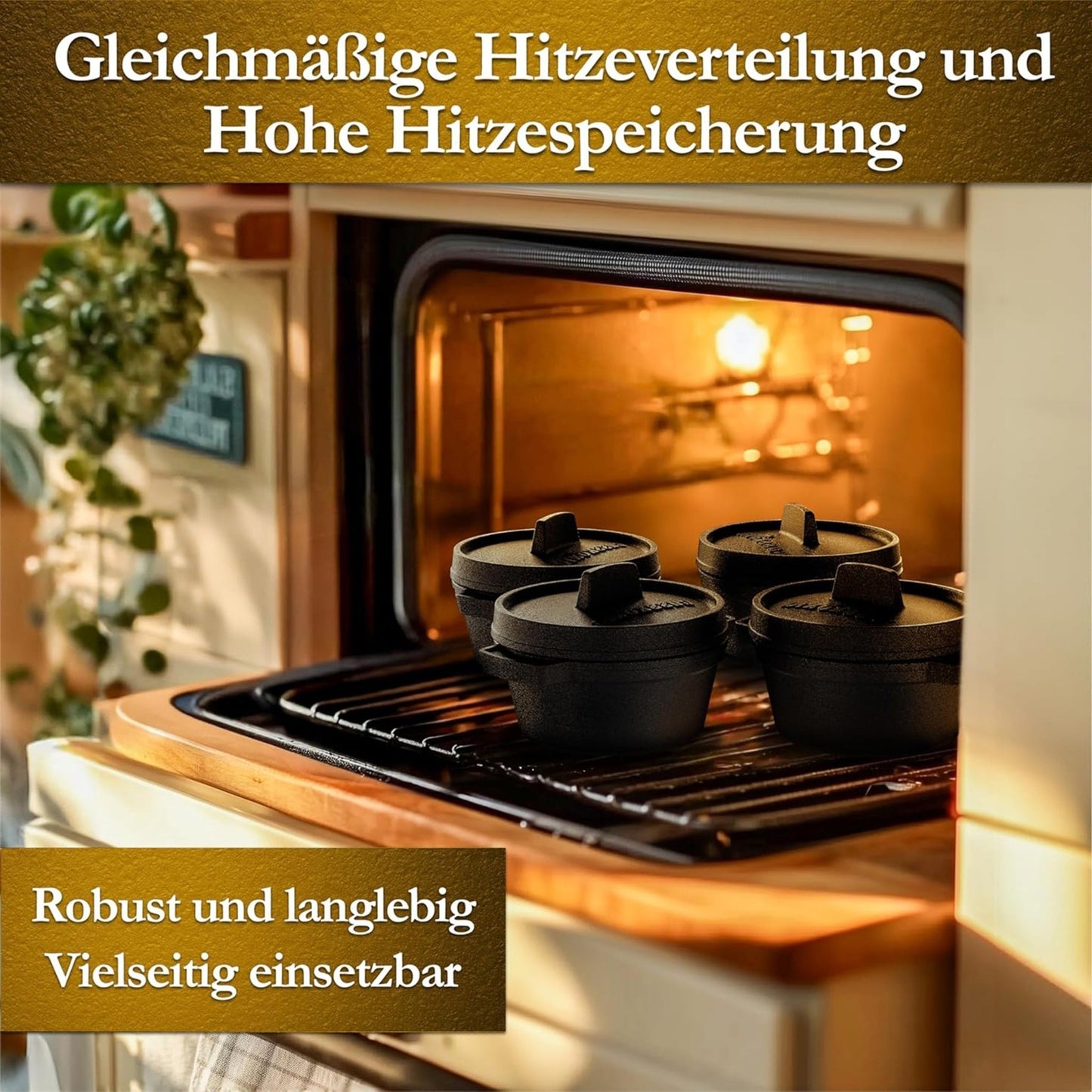 GUSSKÖNIG Mini Gusseisen Brotbackform Set – [6x, 4x] 300ml Brotbacktopf mit Deckel4X ohne HolzuntersetzerGusskönig