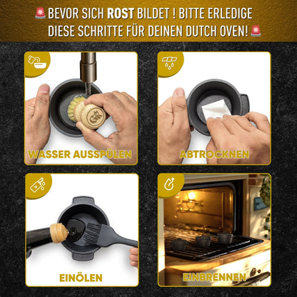 GUSSKÖNIG Mini Gusseisen Brotbackform Set – [6x, 4x] 300ml Brotbacktopf mit Deckel6X ohne HolzuntersetzerGusskönig