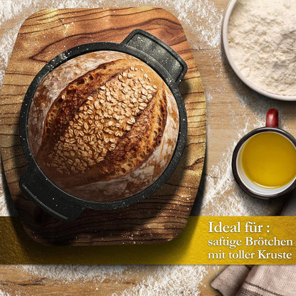 GUSSKÖNIG Mini Gusseisen Brotbackform Set – [6x, 4x] 300ml Brotbacktopf mit Deckel4X ohne HolzuntersetzerGusskönig