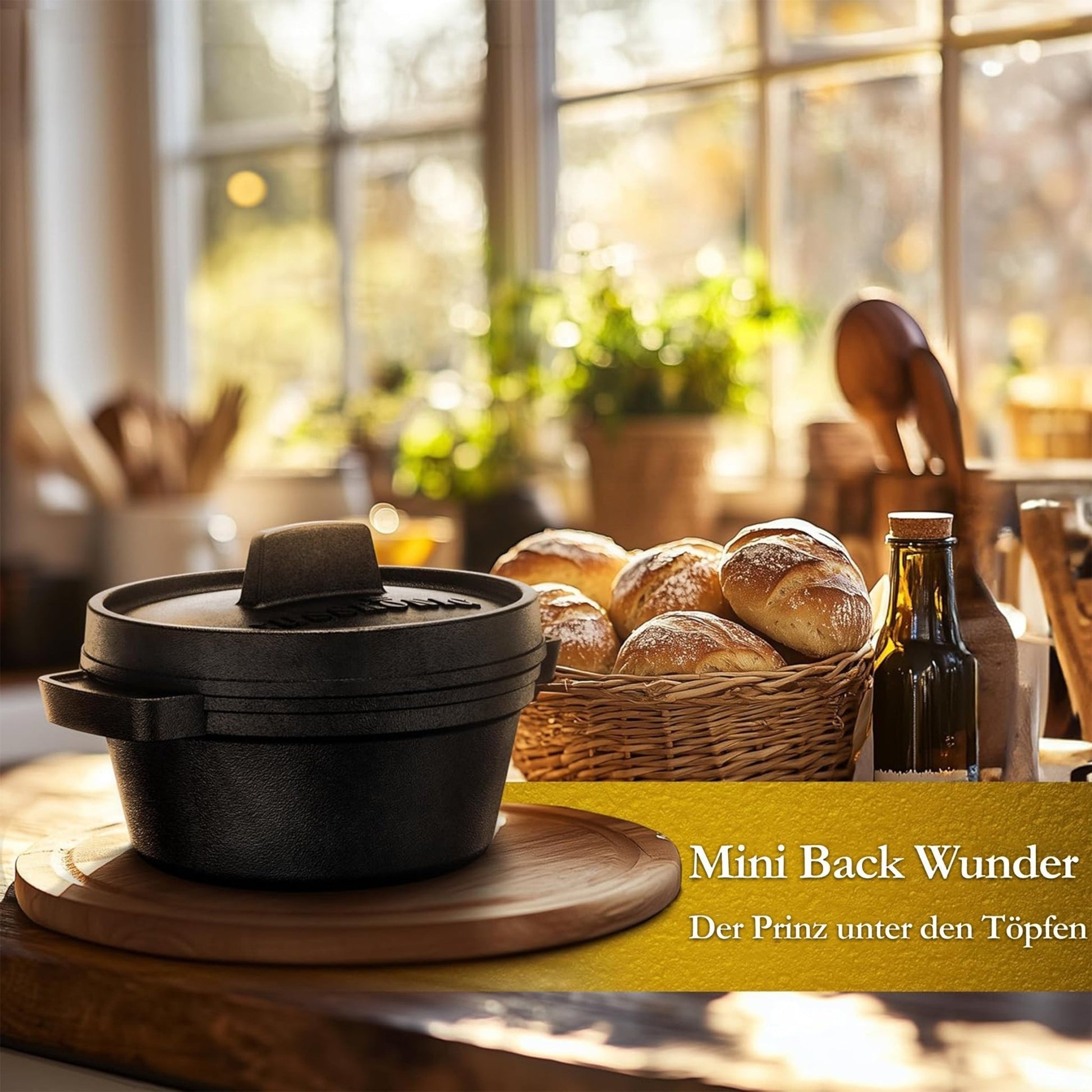 GUSSKÖNIG Mini Gusseisen Brotbackform Set – [6x, 4x] 300ml Brotbacktopf mit Deckel6X ohne HolzuntersetzerGusskönig