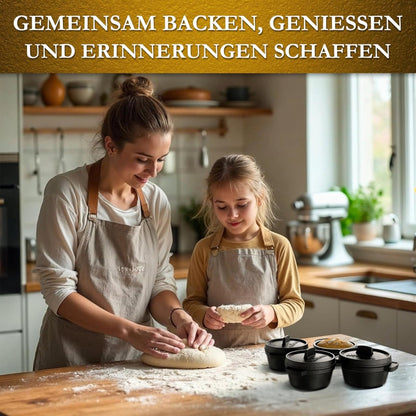 GUSSKÖNIG Mini Gusseisen Brotbackform Set – [6x, 4x] 300ml Brotbacktopf mit Deckel4X ohne HolzuntersetzerGusskönig