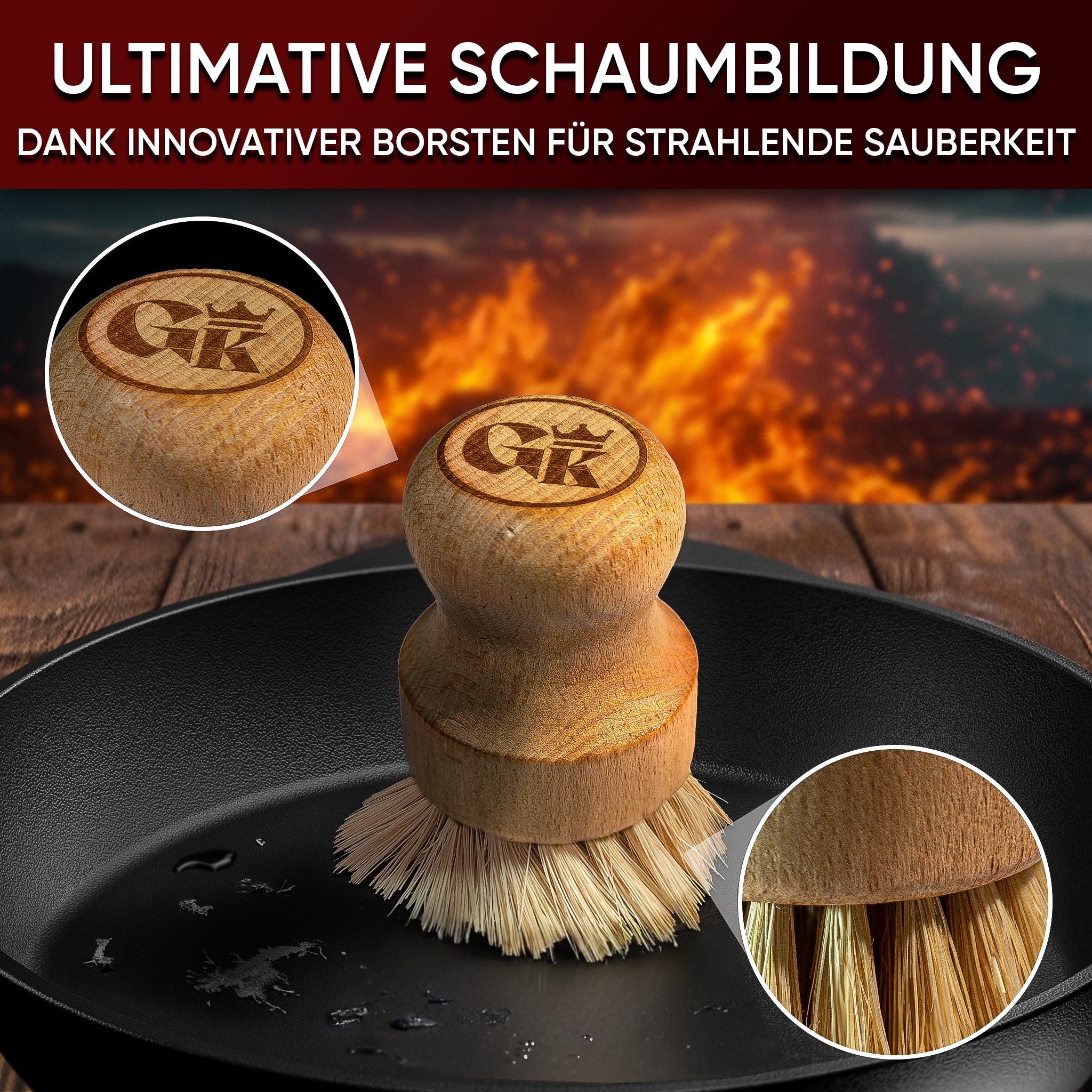 Holz-Spülbürste mit Sisal – schonend für Gusseisen--Gusskönig