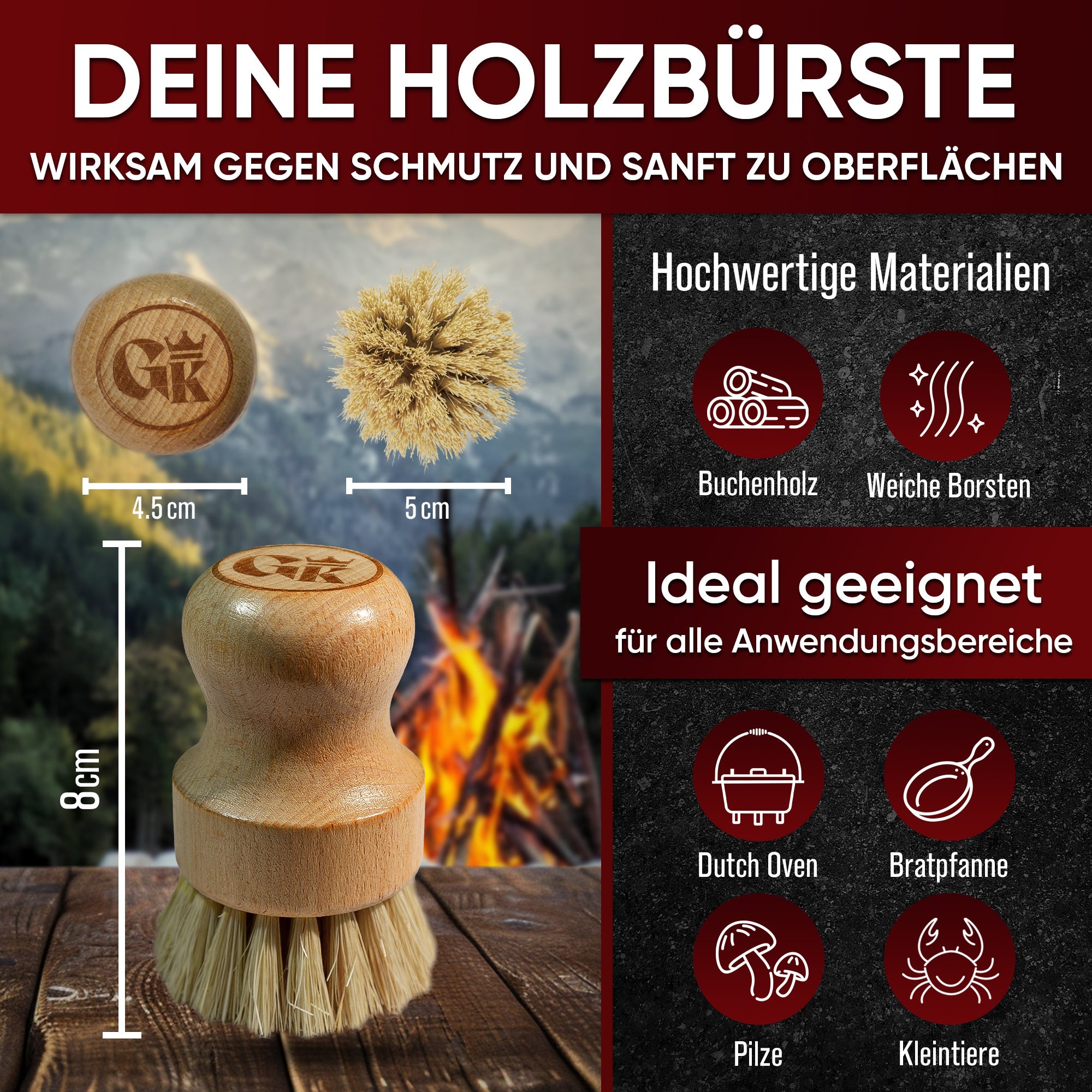 Holz-Spülbürste mit Sisal – schonend für Gusseisen--Gusskönig